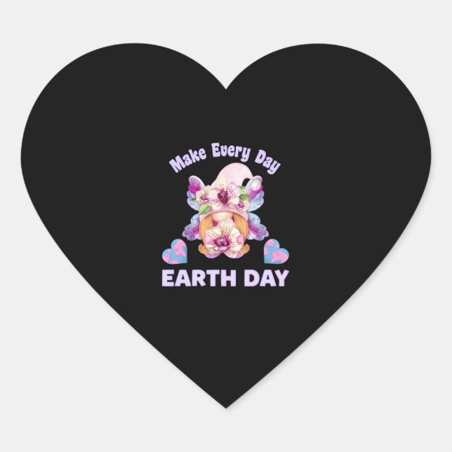 Make Everyday Earth Day - Cute Butterfly Gnome   Heart Sticker (Front)
