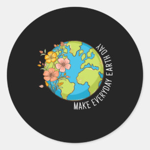 Make Everyday Earth Day Floral Globe T Shirt Classic Round Sticker