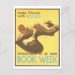 "Make Friends with Books" Vintage Library Poster Postcard