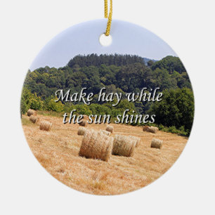 Make hay while the sun shines hay bales,Spain Ceramic Ornament