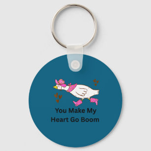 Make heart go boom funny silly valentine goose keychain
