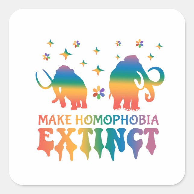 Make Homophobia Extinct – Rainbow Elephant LGBTQ Square Sticker (Front)