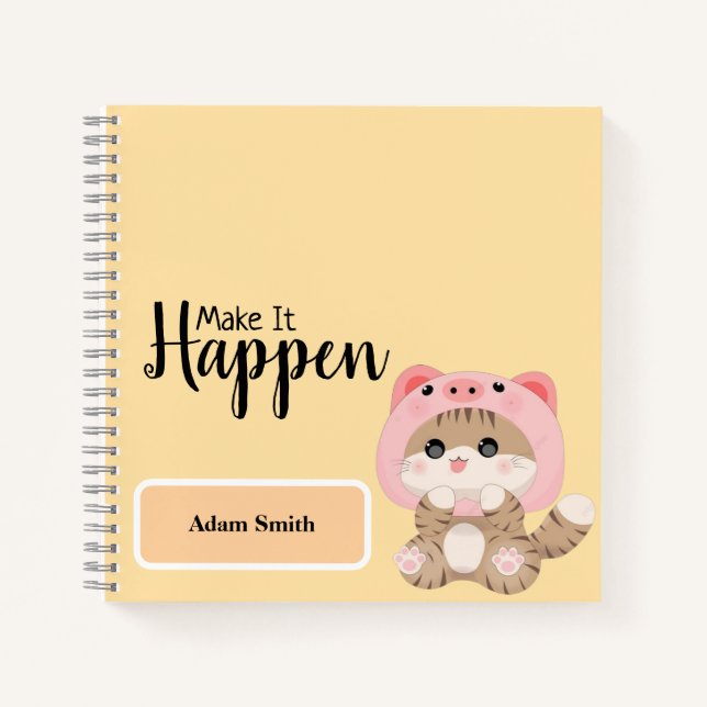 Make It Happen -Cute Animal-Themed Spiral Notebook (Front)