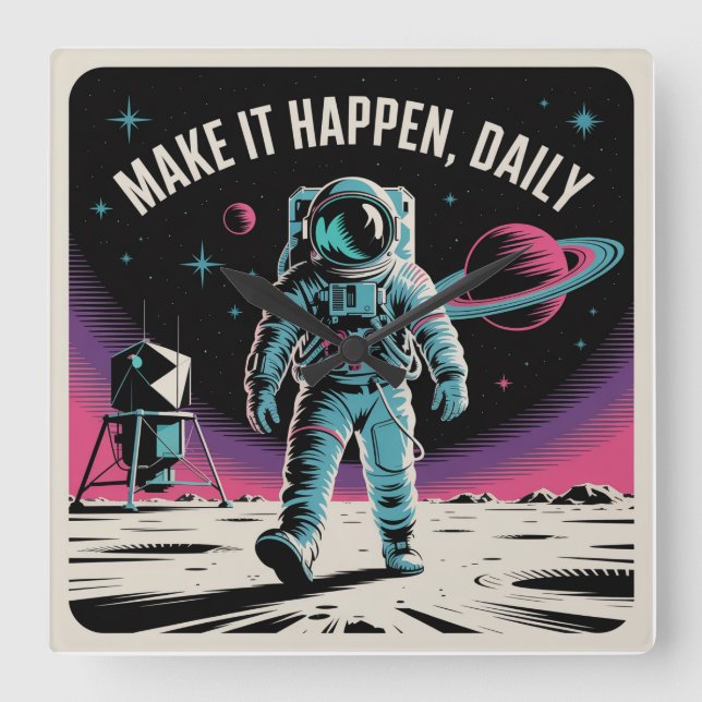Make It Happen, Daily Square Wall Clock (Front)