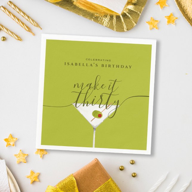 Make It Thirty Green Martini 30th Birthday Party Napkin (Creator Uploaded)