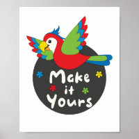 Make it yours Kawaii funny colourful parrot flying
