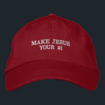 Make Jesus Your Number One Red Hat<br><div class="desc">This Christian hat is a great reminder for yourself and others to make Jesus your number one. Makes a great religious gift for a friend!</div>