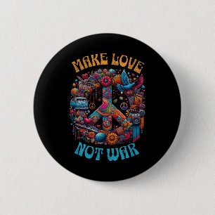 Make Love Not War - 60s 70s Hippie Retro Peace Sig 2 Inch Round Button