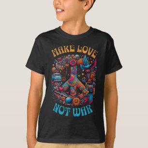 Make Love Not War - 60s 70s Hippie Retro Peace Sig T-Shirt