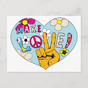 Make Love Not War ~ 60s Hippie Peace Sign Postcard