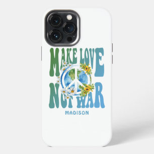 Make Love Not War Floral World Peace Sign Add Name iPhone 13 Pro Max Case