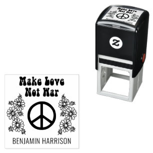 Make Love Not War Peace Sign Daisy Flowers Name Self-inking Stamp