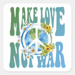 Make Love Not War Retro Hippie Floral Peace Sign Square Sticker