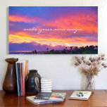Make Magic Quote Script Orange Blue Sunrise Photo Canvas Print<br><div class="desc">It’s a brand-new day and time to “make your own magic”. That’s the message of this stunning photography wall art canvas comprised of a dramatically lit sunrise in blue, pink, orange, and yellow. Makes a great gift for someone special! You can easily personalize this wall art plus I also offer...</div>
