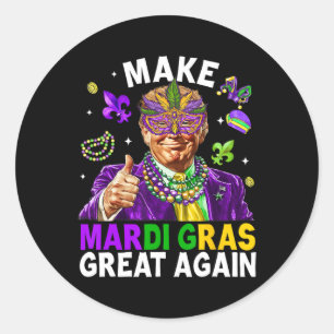 Make Mardi Gras Great Again Trump Beads Mask Feath Classic Round Sticker