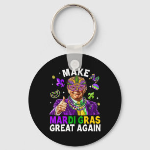 Make Mardi Gras Great Again Trump Beads Mask Feath Keychain