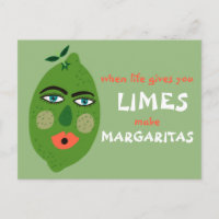 Make Margaritas Whimsical Limes Postcard