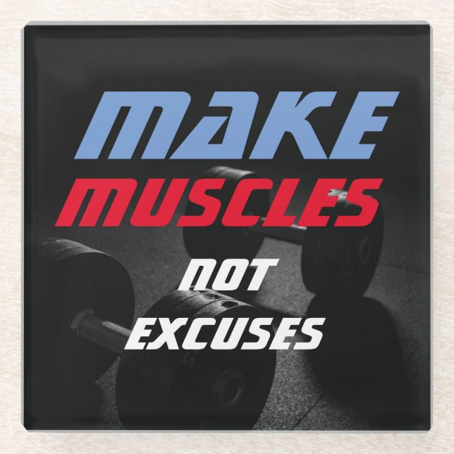 Make Muscles Bodybuilding Fitness Motivational Glass Coaster (Front)
