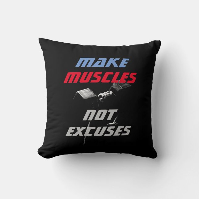 Make Muscles Bodybuilding Fitness Motivational Throw Pillow (Front)