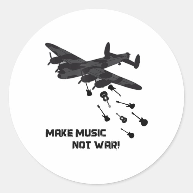 Make Music Not War Aeroplane Guitar Love Peace Pac Classic Round Sticker (Front)