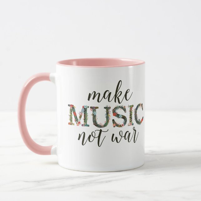 Make music not war floral flower text mug (Left)