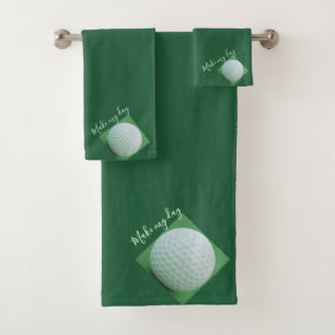 Make My Day Golf Ball on Dark Green Background Bath Towel Set