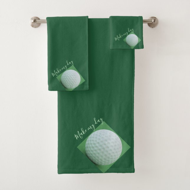 Make My Day Golf Ball on Dark Green Background Bath Towel Set (Insitu)