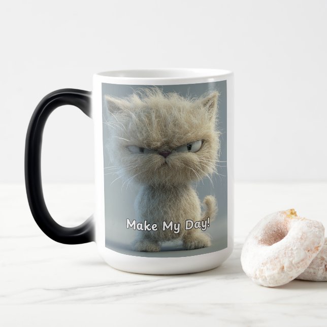 Make My Day - Sarcastic Cat Magic Mug (With Donut)
