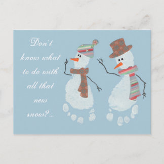 Make New Snow Friends - Baby Footprint Snowmen Postcard