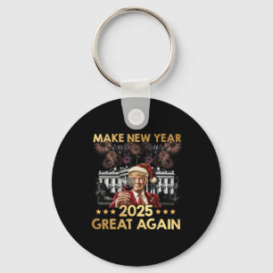 Make New Year 2025 Great Again Funny Trump Wine Ne Keychain