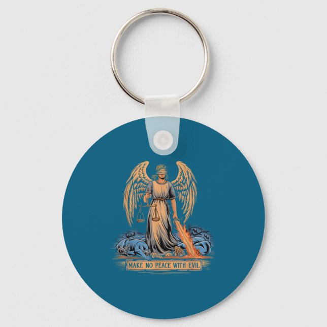 Make No Peace With Evil Archangel Michael Jesus Go Keychain (Front)
