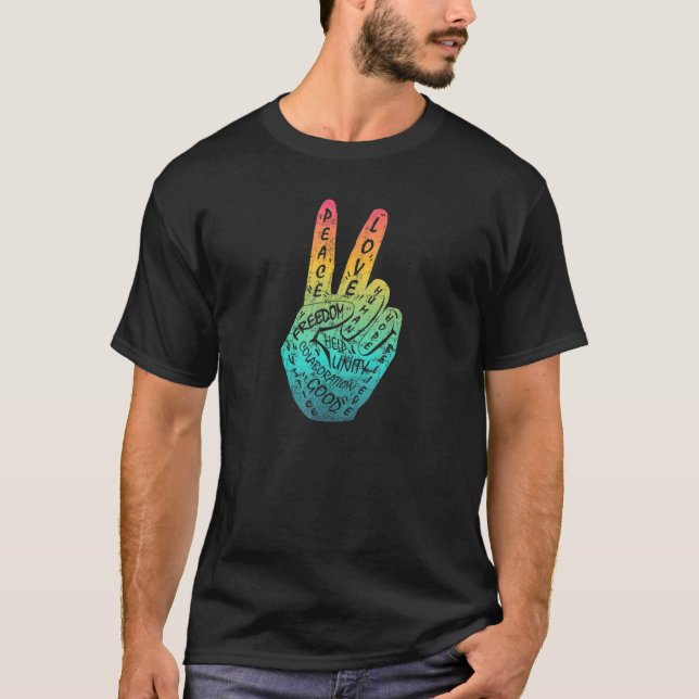 Make Peace Not War  Peace Hand Sign 7 T-Shirt (Front)