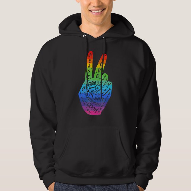 Make Peace Not War  Peace Hand Sign Rainbow Lgbtq Hoodie (Front)