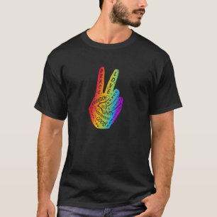 Make Peace Not War  Peace Hand Sign Rainbow Lgbtq T-Shirt