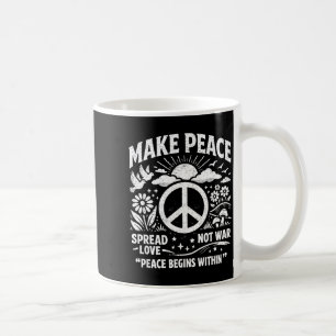 Make peace spread love not war retro peace sign coffee mug