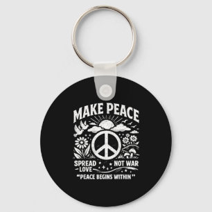 Make peace spread love not war retro peace sign keychain