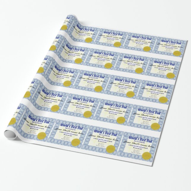 Make Personal World's Best Dad Certificate Award Wrapping Paper (Unrolled)