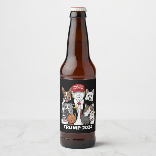 Make Pets Safe Again Trump 2024 Save Our Pets Beer Bottle Label (Front)