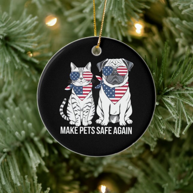 Make Pets Safe Again Trump Harris Debate Dogs Cat  Ceramic Ornament (Tree)