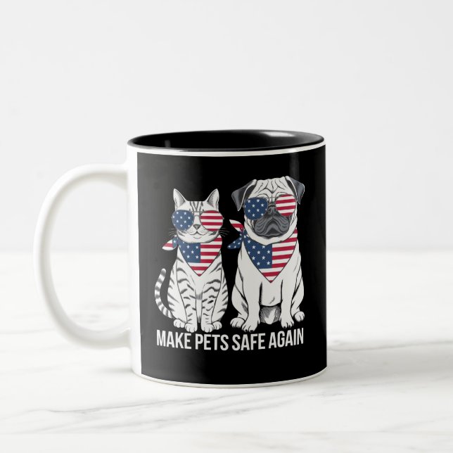 Make Pets Safe Again Trump Harris Debate Dogs Cat  Two-Tone Coffee Mug (Left)