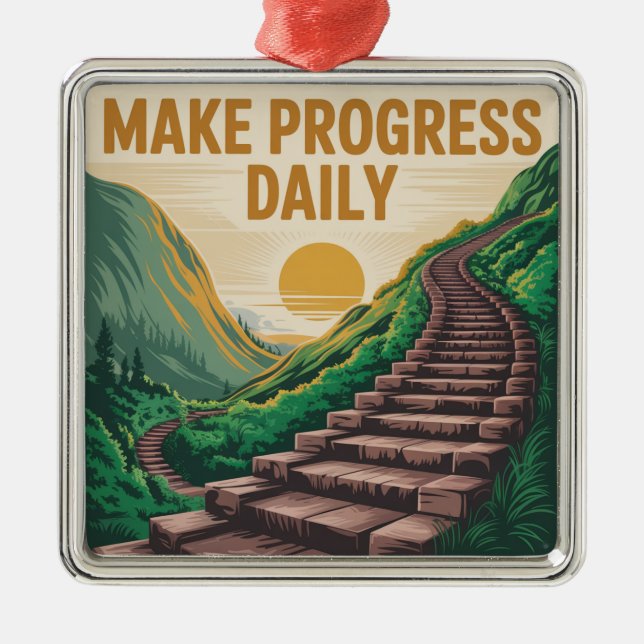 Make Progress Daily Metal Ornament (Front)