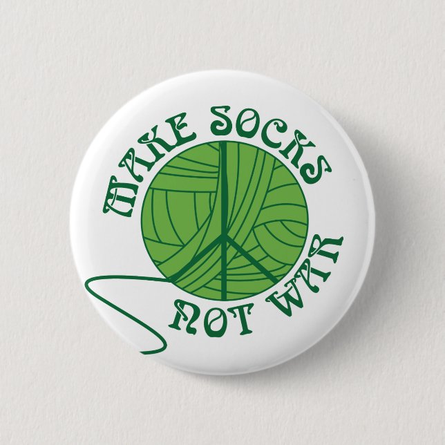 Make Socks Not War Knitting Design 2 Inch Round Button (Front)
