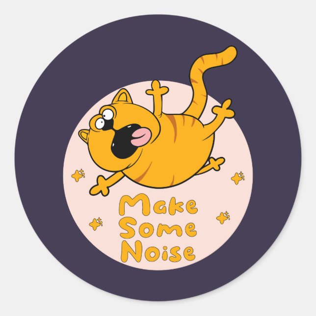 Make some noise Kawaii Funny orange cat jumping Classic Round Sticker (Front)