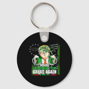 Make St Patrick's Day Great Again Flag Funny Trump Keychain