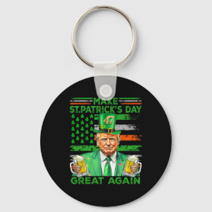 Make St Patrick's Day Great Again Flag Funny Trump Keychain