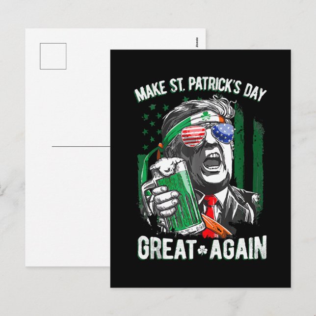 Make St Patrick's Day Great Again Funny Trump Holiday Postcard (Front/Back)