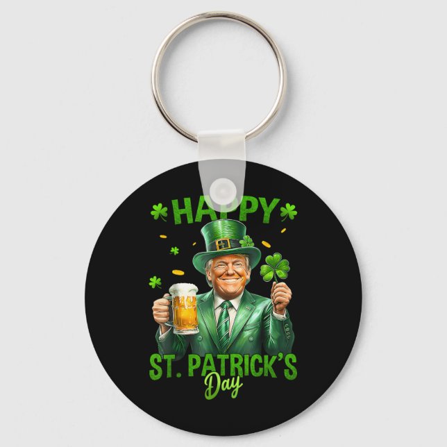 Make St Patricks Day Great Again Funny Trump Men Keychain (Front)