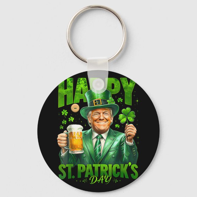 Make St Patricks Day Great Again Funny Trump Men W Keychain (Front)