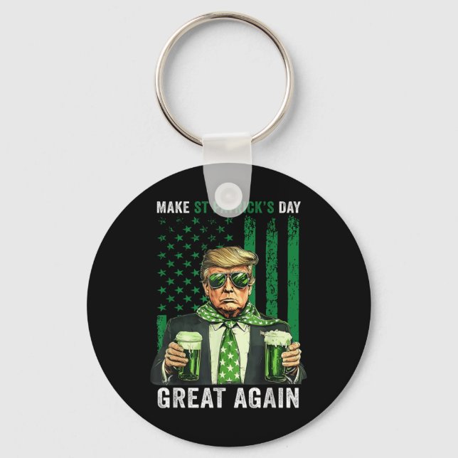 Make St Patricks Day Great Again Funny Trump Mens  Keychain (Front)