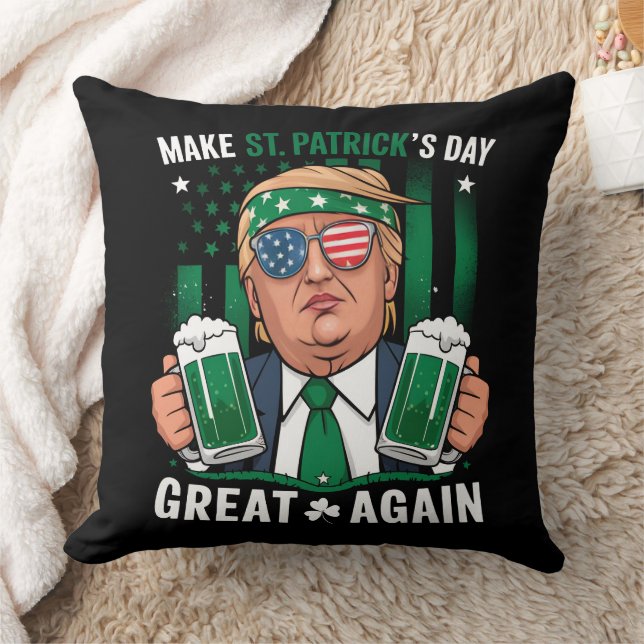 Make St Patrick's Day Great Again Irish Trump Throw Pillow (Blanket)